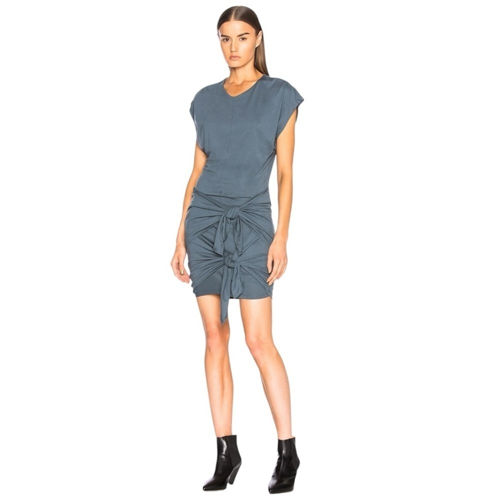 Isabel Marant Etoile Roxane Draped Jersey Dress Slate Blue Size 34 USA Size 2